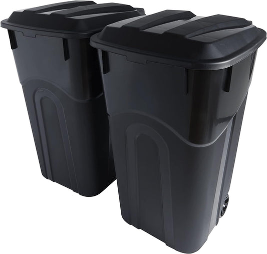 32 Gallon  Black Outdoor Garbage Can with Snap Lock Lid, Wheels, and Heavy-Duty Handles