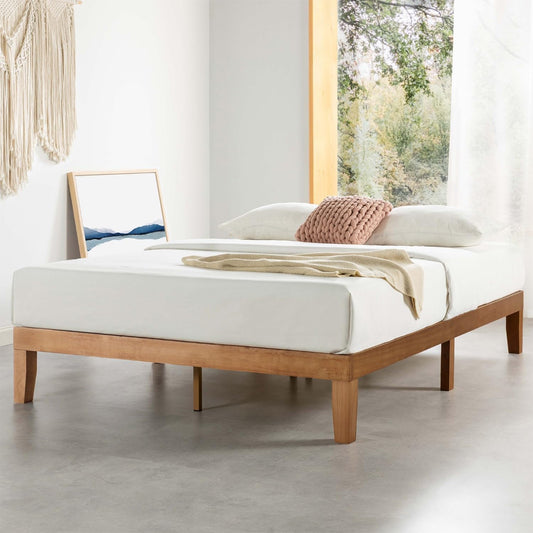 12" Queen Pine Platform Bed - Solid Wood, Wooden Slats, No Box Spring Needed, Easy Assembly