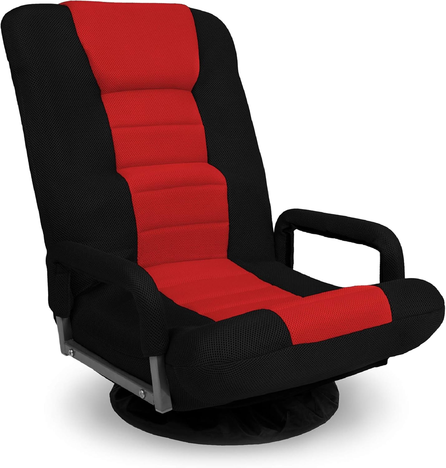 360-Degree Swivel Gaming Chair: Multipurpose Floor Rocker for TV, Reading, and Gaming with Lumbar Support, Armrest Handles, and Adjustable Backrest - Black/Red