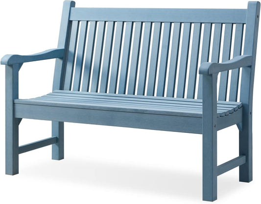 2-Person Poly Lumber Patio Bench - Blue, All-Weather Outdoor Bench, Rot and Fade Resistant, Ideal for Memorials, Gardens, Porches, and Parks