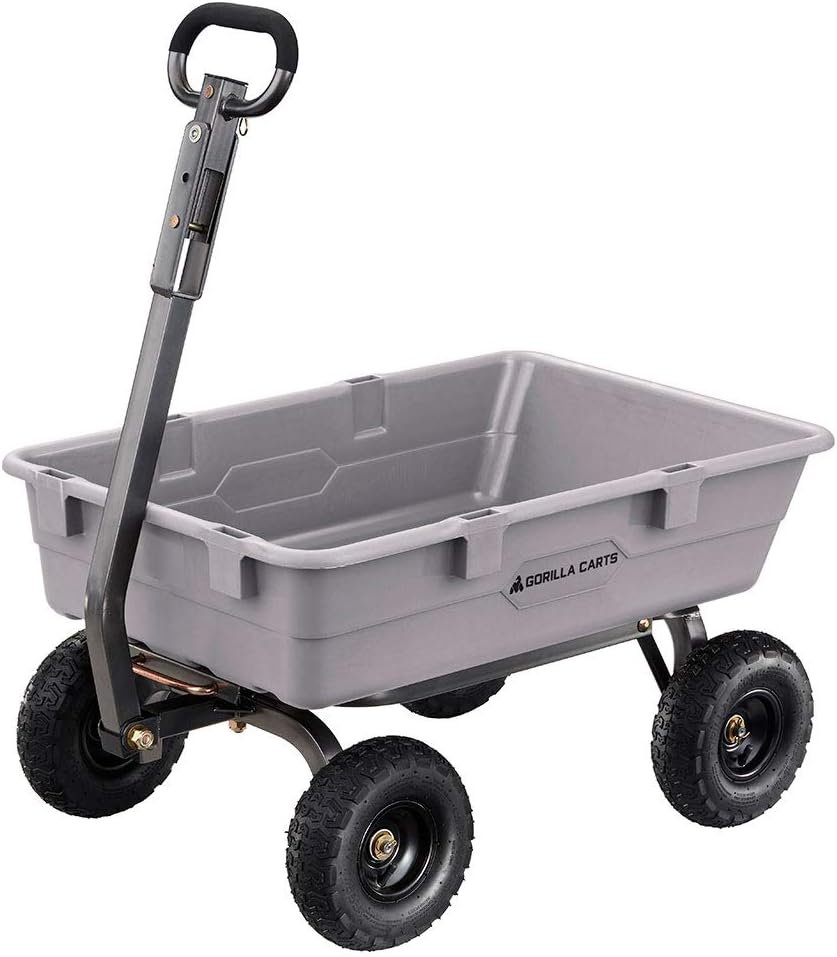 Heavy-Duty Poly Yard Garden Cart - 800 lb Capacity, Steel Dump Utility Wheelbarrow with 2-in-1 Towing ATV Handle, Gray