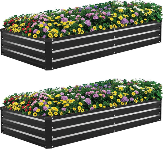 8x4x1FT 2-Piece Galvanized Raised Garden Bed for Vegetables, Flowers, and Herbs - Large Steel Planter Box Kit for Outdoor Planting