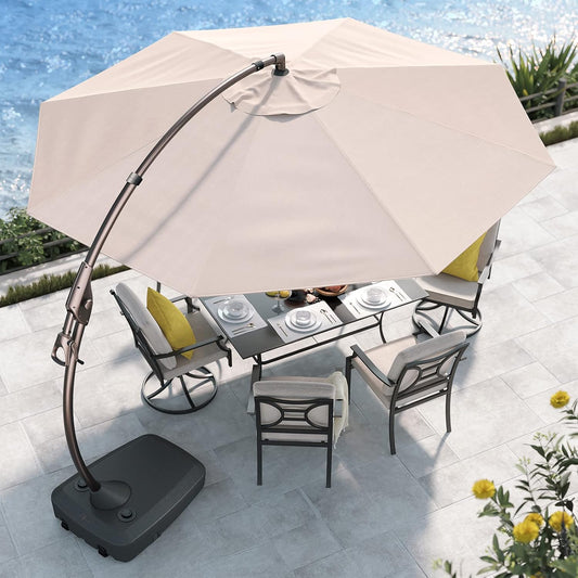 2FT Offset Outdoor Cantilever Umbrella - Large Round Aluminum Umbrella with Base for Garden, Deck, and Poolside