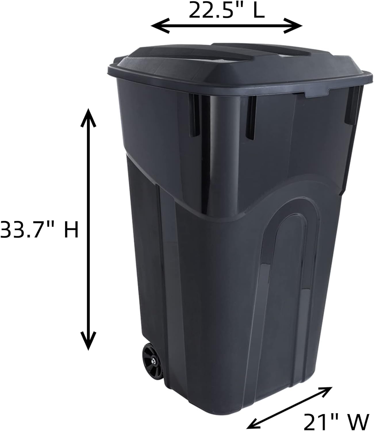 32 Gallon Black Outdoor Garbage Can with Snap Lock Lid, Wheels, and Heavy-Duty Handles