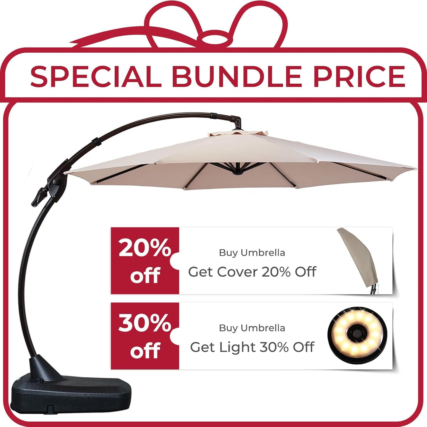 2FT Offset Outdoor Cantilever Umbrella - Large Round Aluminum Umbrella with Base for Garden, Deck, and Poolside