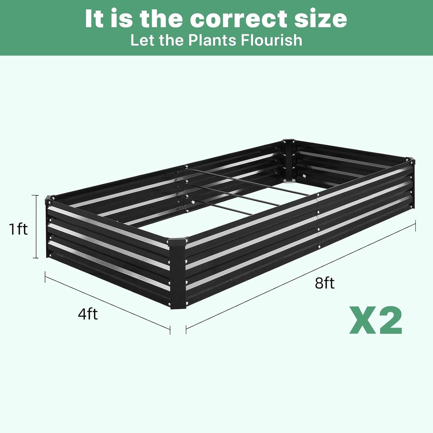 8x4x1FT 2-Piece Galvanized Raised Garden Bed for Vegetables, Flowers, and Herbs - Large Steel Planter Box Kit for Outdoor Planting
