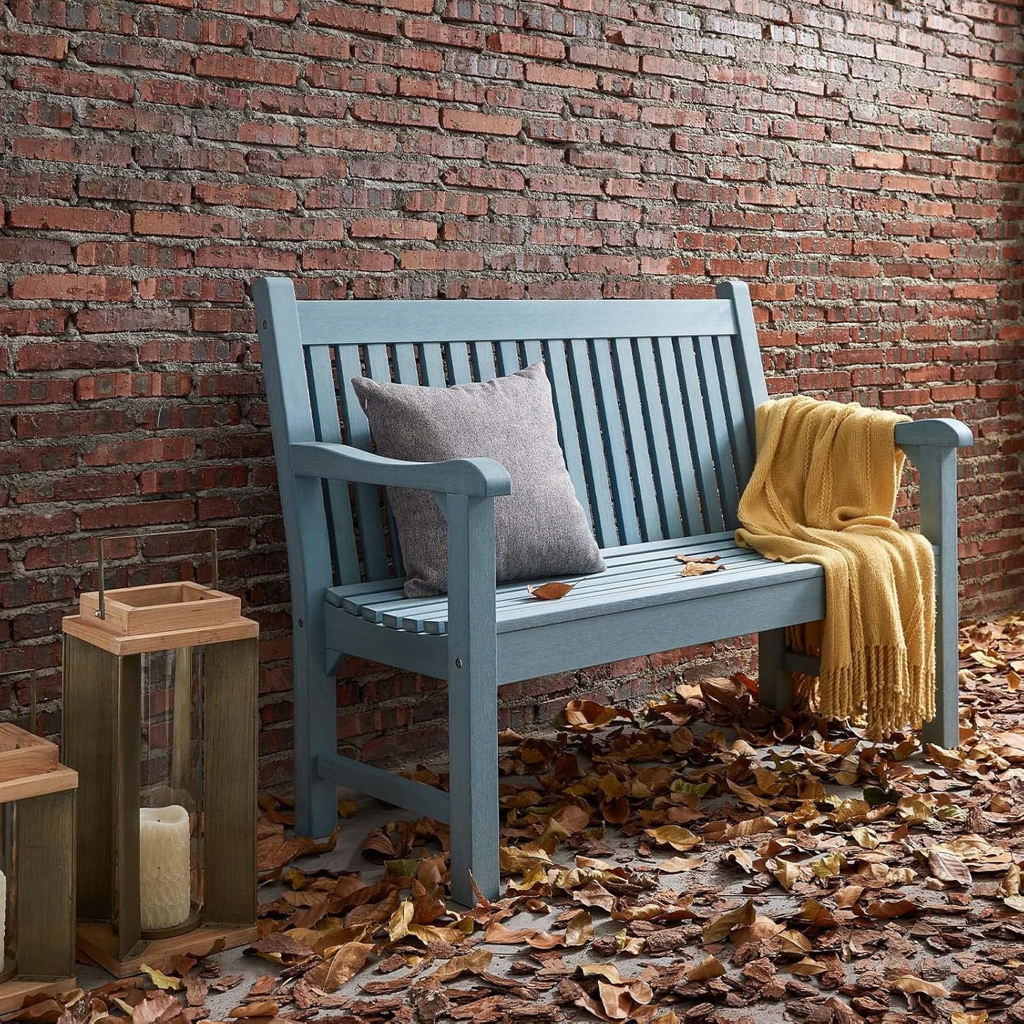 2-Person Poly Lumber Patio Bench - Blue, All-Weather Outdoor Bench, Rot and Fade Resistant, Ideal for Memorials, Gardens, Porches, and Parks