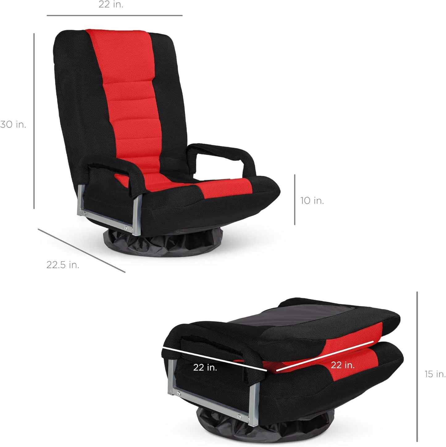 360-Degree Swivel Gaming Chair: Multipurpose Floor Rocker for TV, Reading, and Gaming with Lumbar Support, Armrest Handles, and Adjustable Backrest - Black/Red