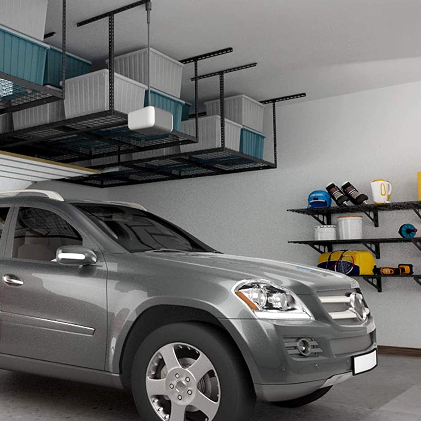 Adjustable 4x8 Overhead Garage Storage Rack, Heavy Duty Metal Ceiling Organization System with 600lbs Capacity, Hammertone Finish