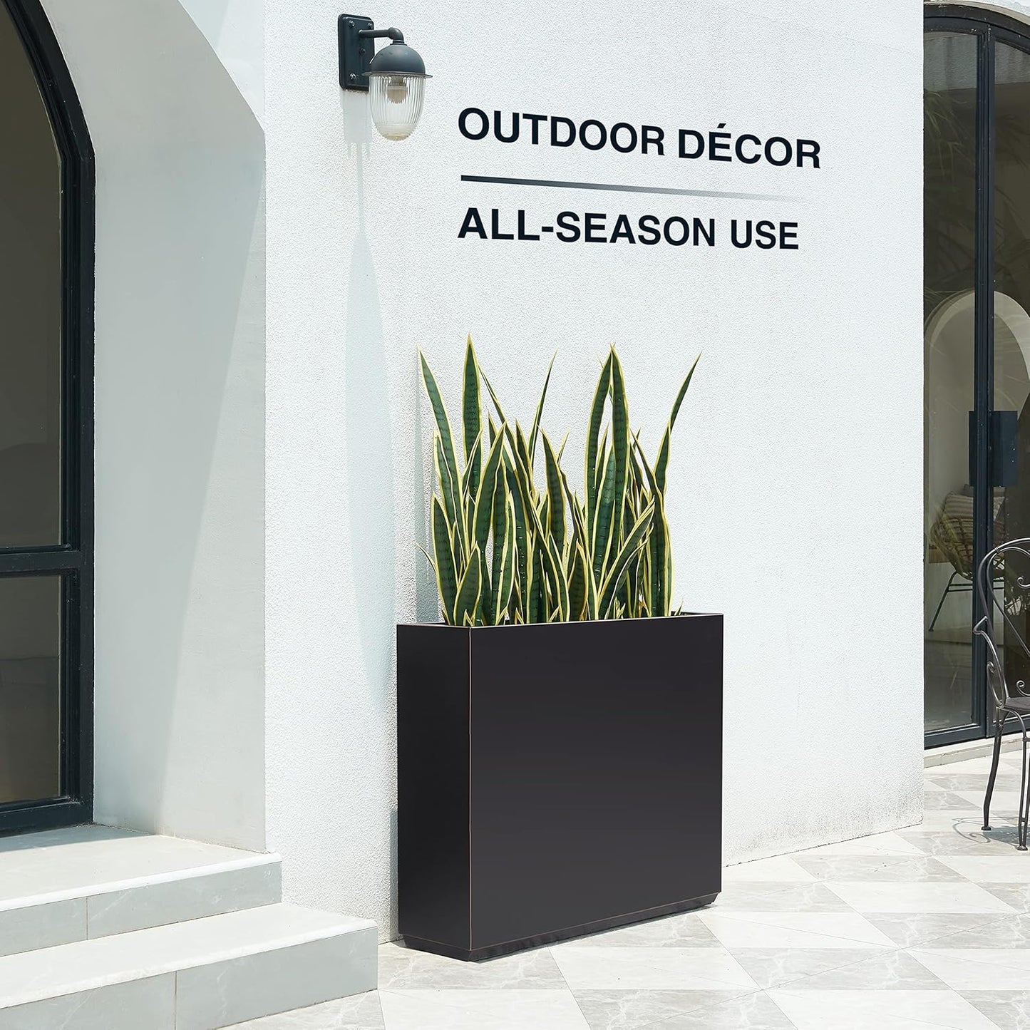 Black Metallic Planter Box with Hand-Brushed Gold Edge - 38Lx10Wx30H Inches, Heavy Outdoor and Indoor Divider, No Assembly Required