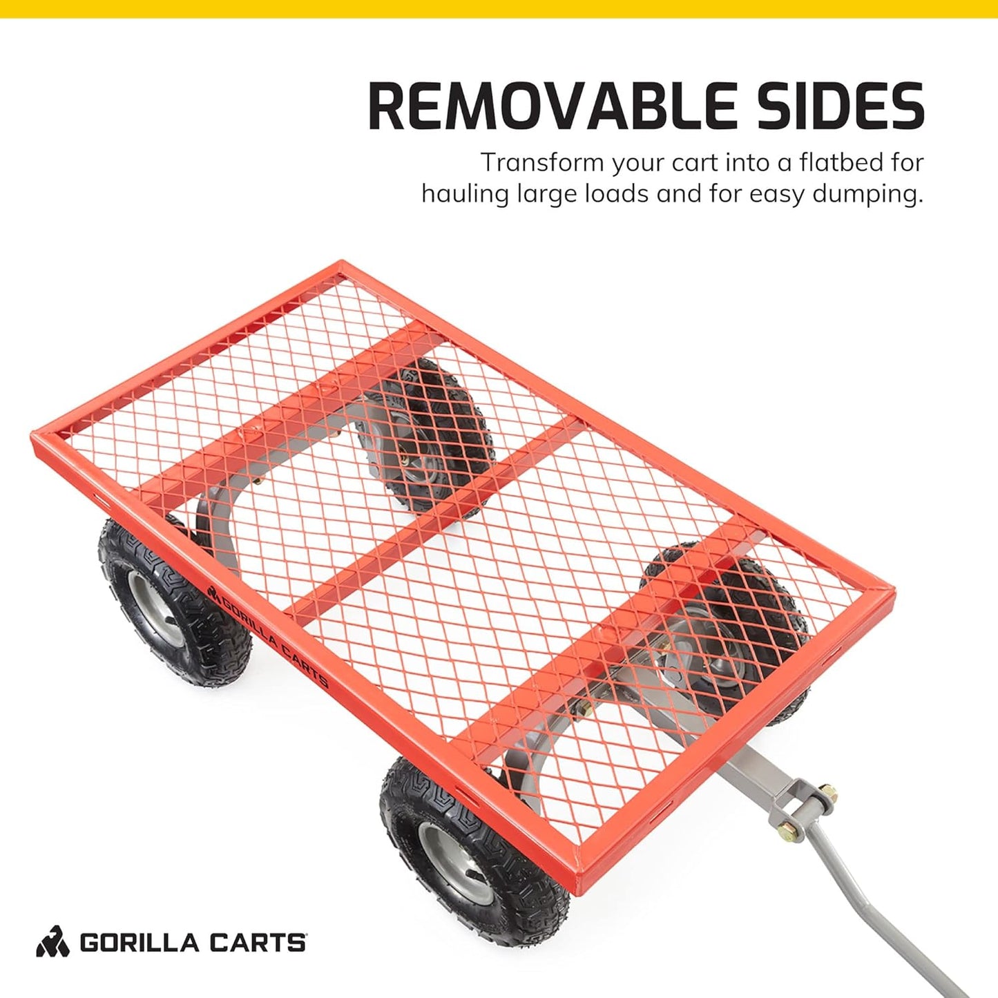 "800 Pound Capacity Steel Flatbed Garden Utility Cart - Red, Outdoor Yard Dolly Wagon with Tow Handle and Removable Sides "