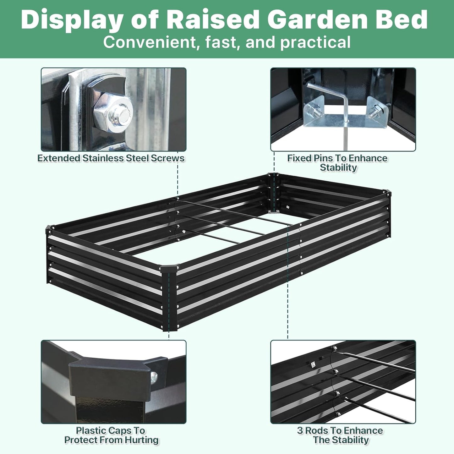 8x4x1FT 2-Piece Galvanized Raised Garden Bed for Vegetables, Flowers, and Herbs - Large Steel Planter Box Kit for Outdoor Planting