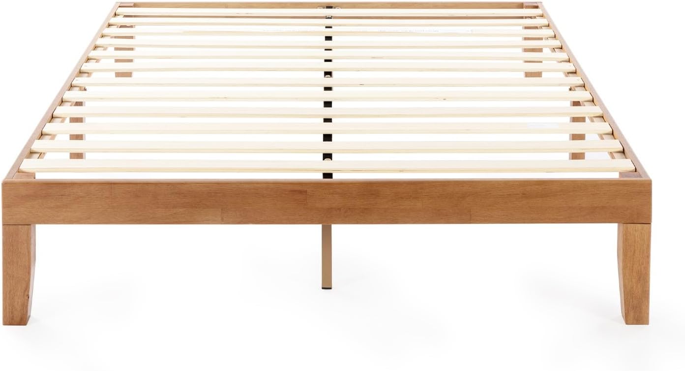 12" Queen Pine Platform Bed - Solid Wood, Wooden Slats, No Box Spring Needed, Easy Assembly