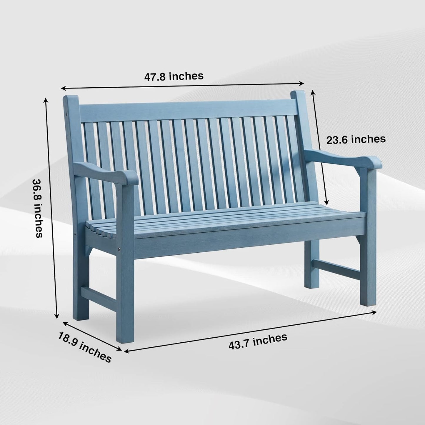 2-Person Poly Lumber Patio Bench - Blue, All-Weather Outdoor Bench, Rot and Fade Resistant, Ideal for Memorials, Gardens, Porches, and Parks