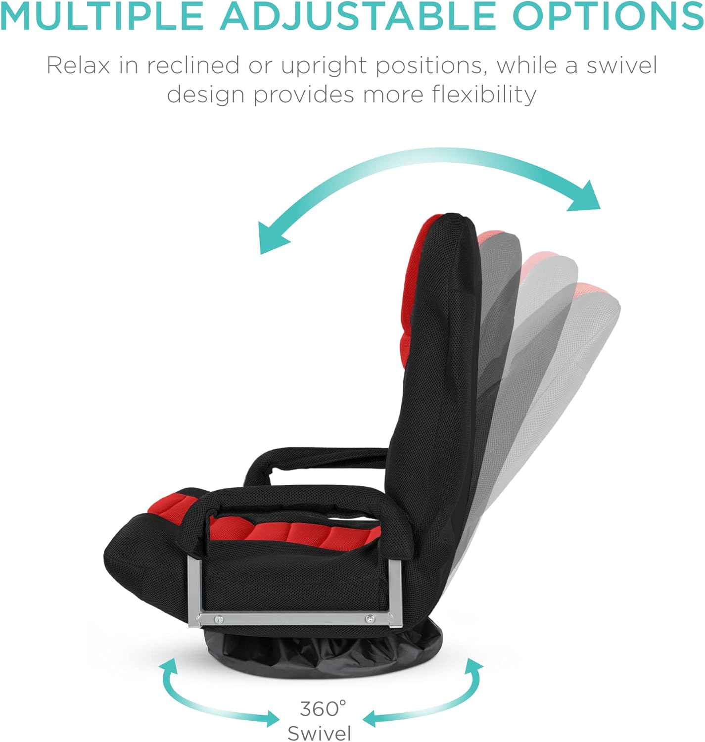 360-Degree Swivel Gaming Chair: Multipurpose Floor Rocker for TV, Reading, and Gaming with Lumbar Support, Armrest Handles, and Adjustable Backrest - Black/Red