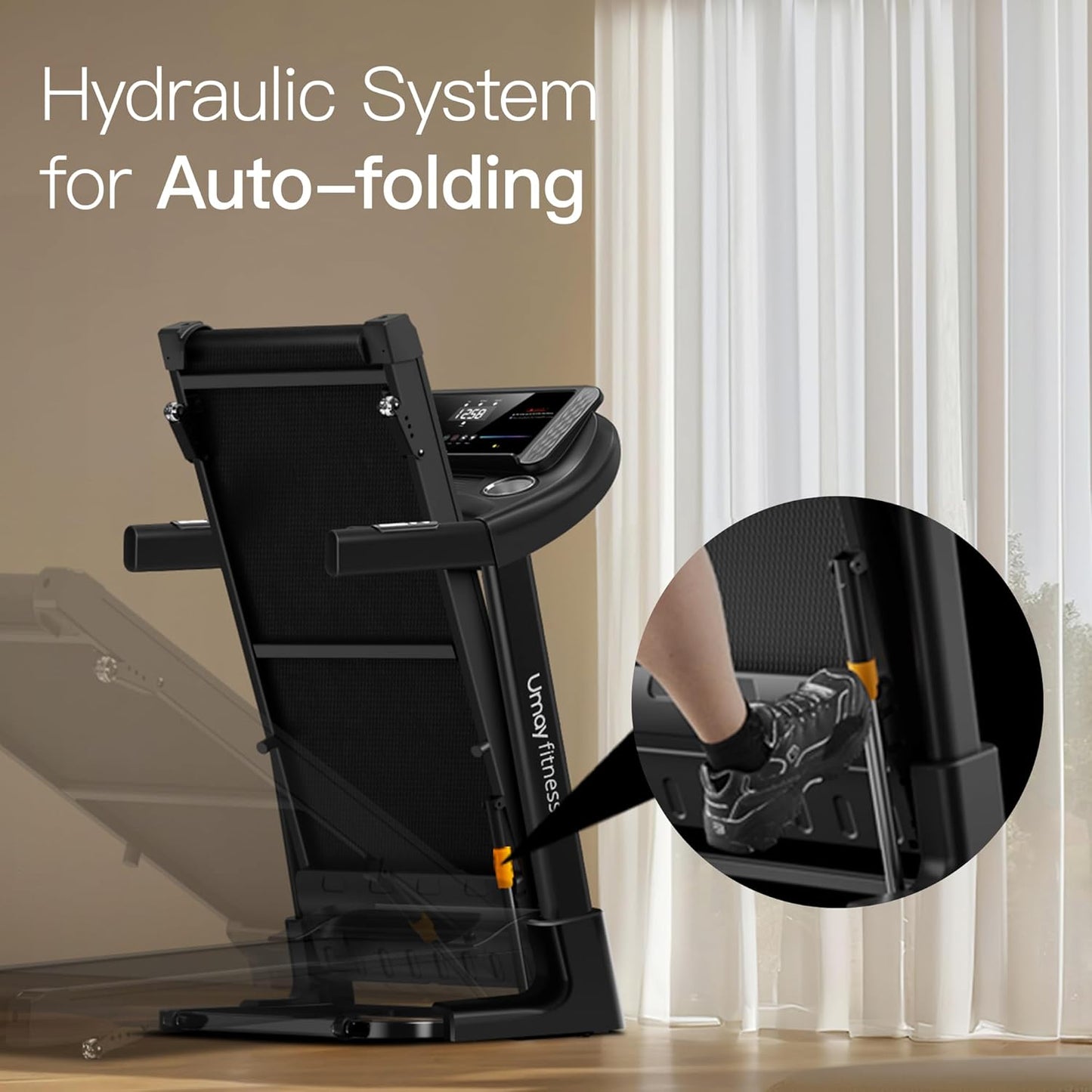 "Home Fitness Treadmill - Auto Folding, 3-Level Incline, Pulse Sensors, 3.0 HP Quiet Brushless Motor, 8.7 MPH, 300 lbs Capacity "