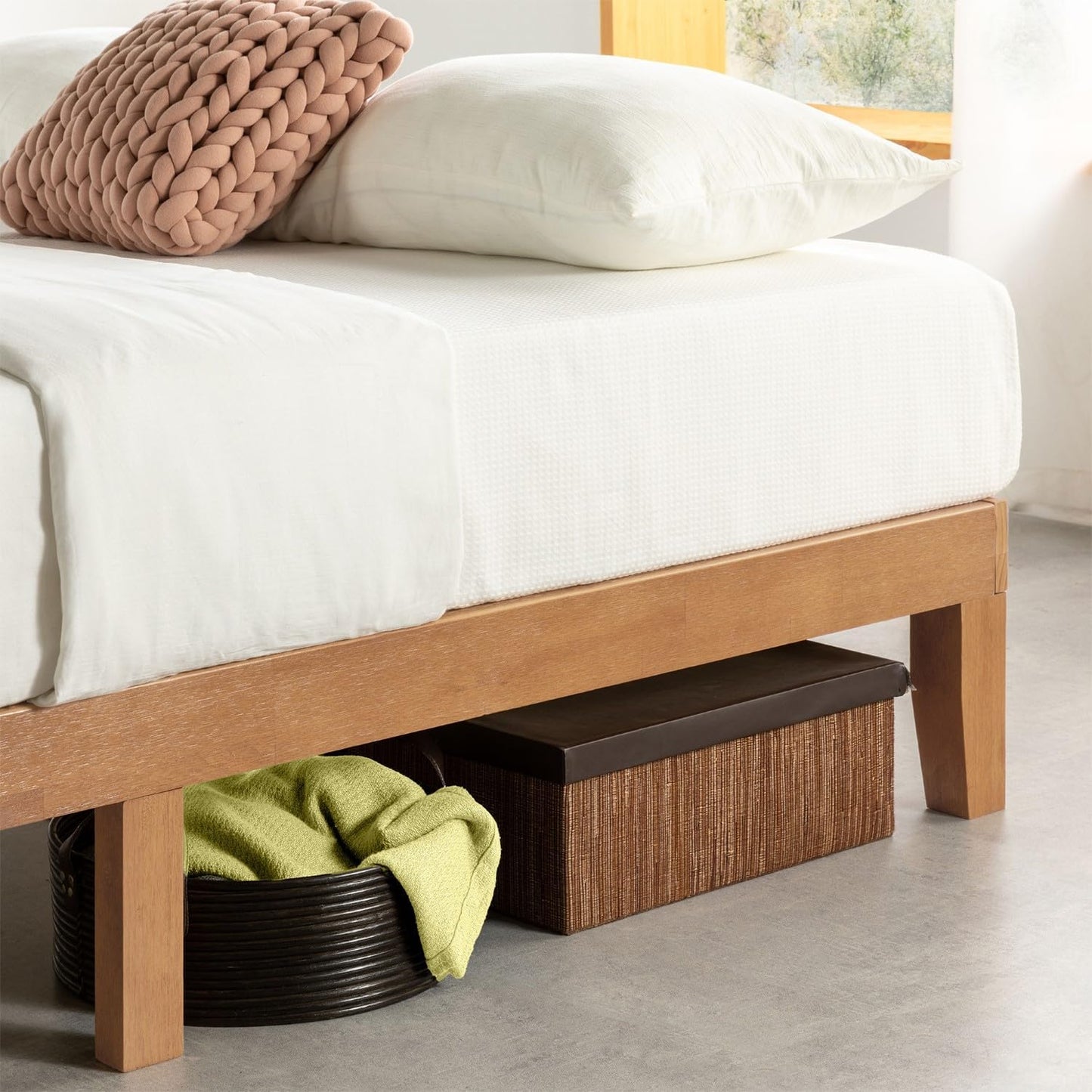 12" Queen Pine Platform Bed - Solid Wood, Wooden Slats, No Box Spring Needed, Easy Assembly
