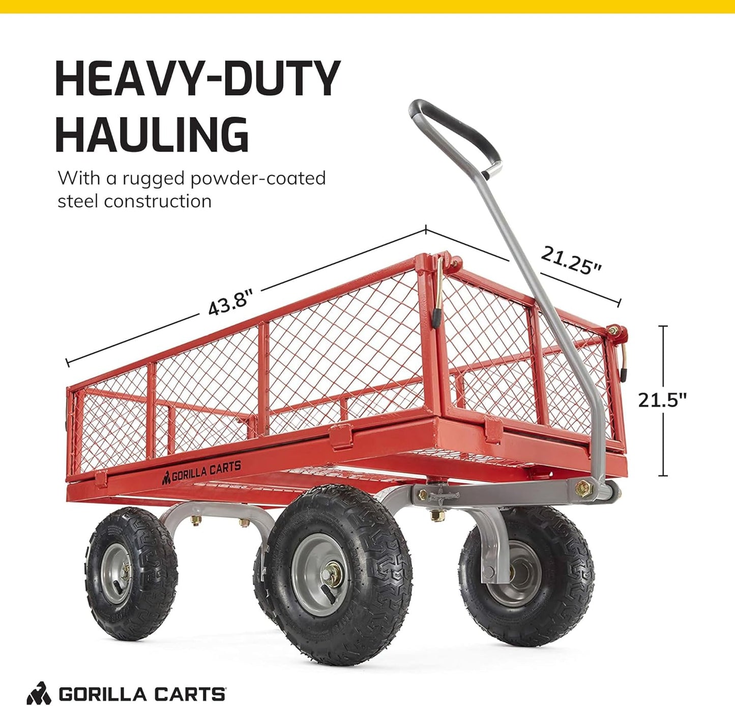 "800 Pound Capacity Steel Flatbed Garden Utility Cart - Red, Outdoor Yard Dolly Wagon with Tow Handle and Removable Sides "