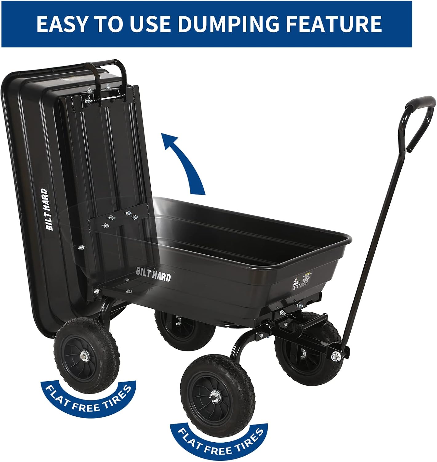 4 Cu.Ft. Heavy Duty Poly Yard Dump Cart with 10" No-Flat Tires, 180° Rotating Handle, 600 lbs Capacity