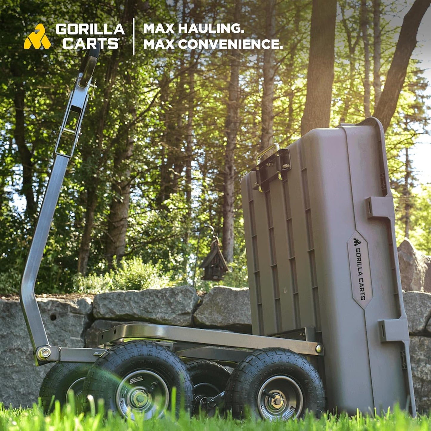 Heavy-Duty Poly Yard Garden Cart - 800 lb Capacity, Steel Dump Utility Wheelbarrow with 2-in-1 Towing ATV Handle, Gray