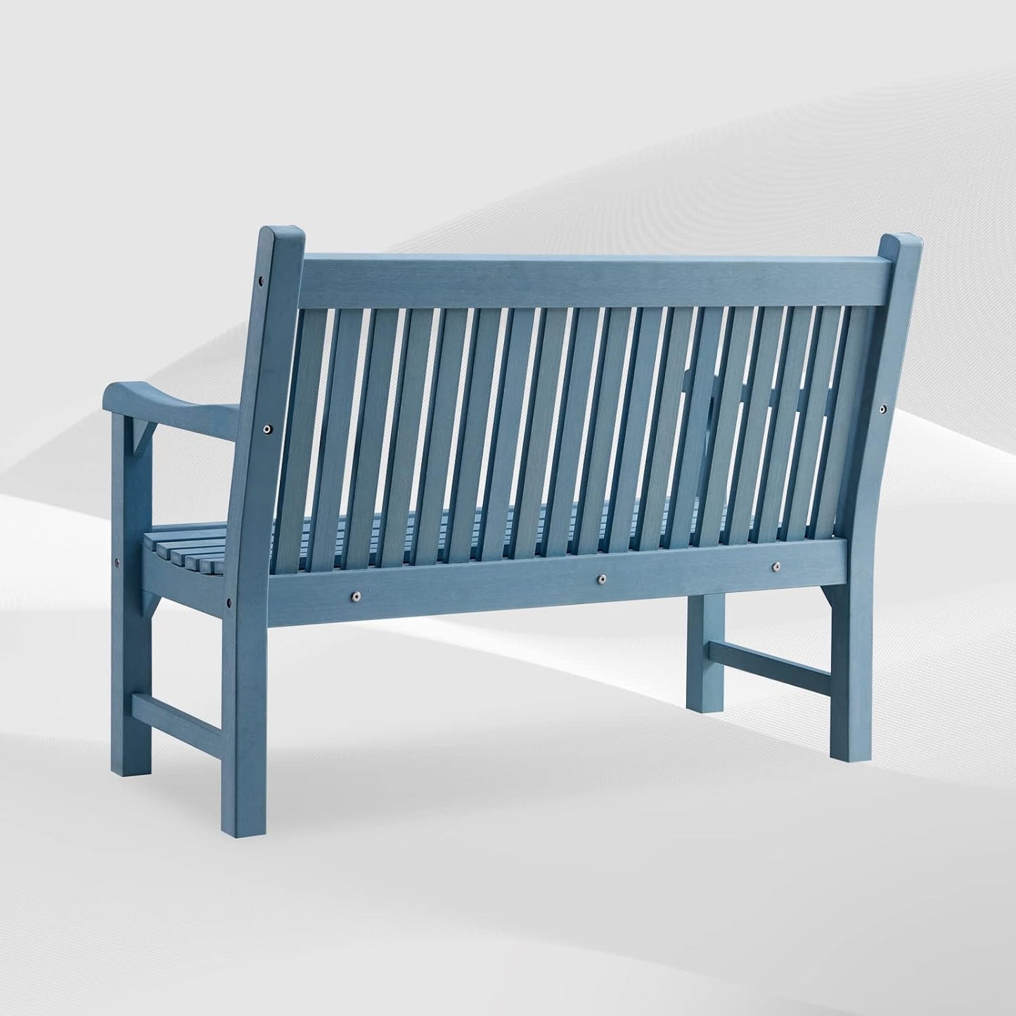2-Person Poly Lumber Patio Bench - Blue, All-Weather Outdoor Bench, Rot and Fade Resistant, Ideal for Memorials, Gardens, Porches, and Parks