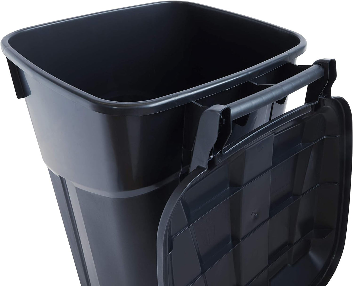 32 Gallon Black Outdoor Garbage Can with Snap Lock Lid, Wheels, and Heavy-Duty Handles