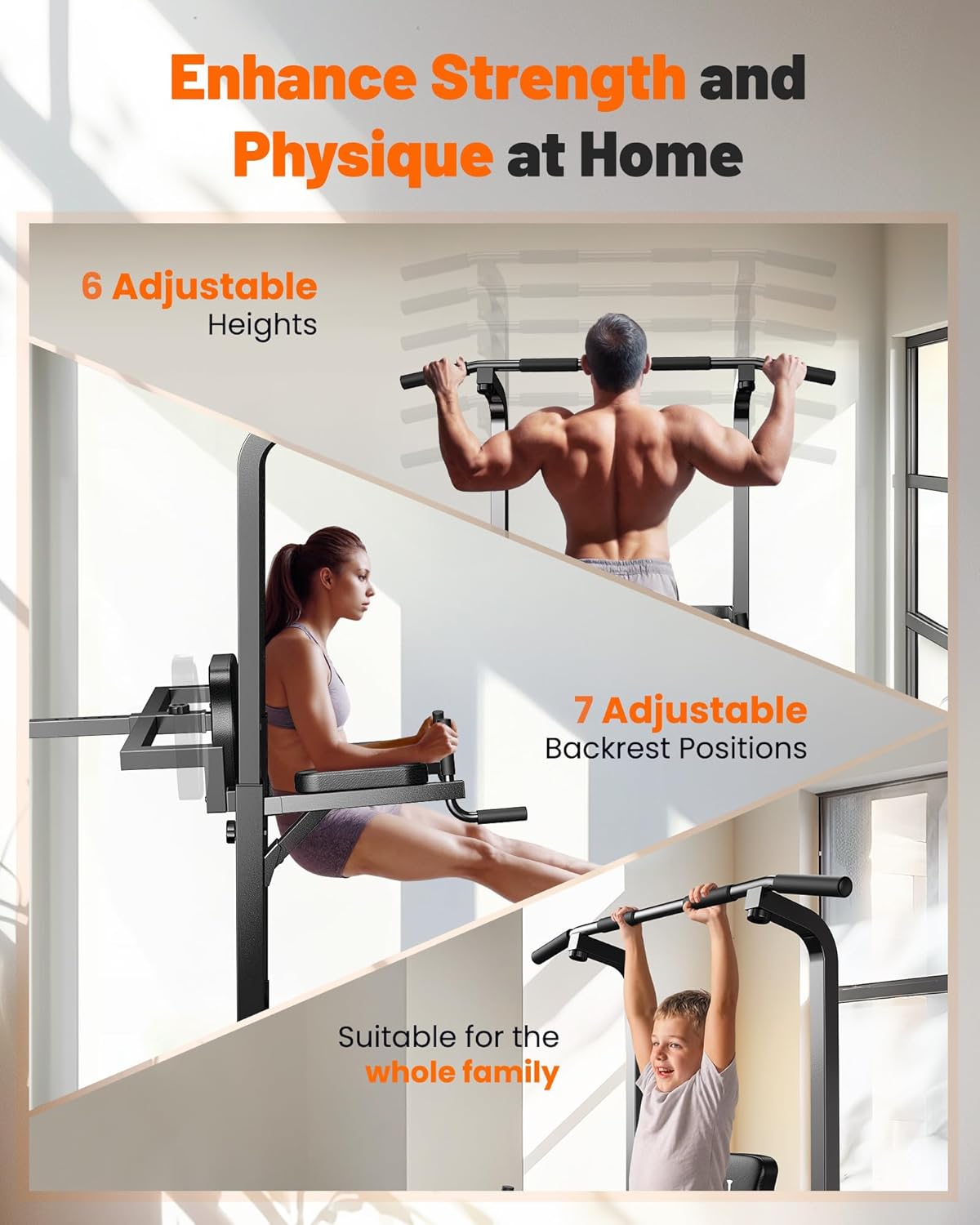 Tower Pull Up Dip Station Assistive Trainer Multi-Function Home Gym Strength Training Fitness Equipment 440LBS