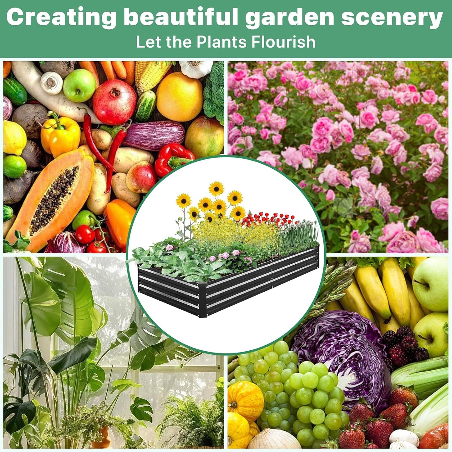 8x4x1FT 2-Piece Galvanized Raised Garden Bed for Vegetables, Flowers, and Herbs - Large Steel Planter Box Kit for Outdoor Planting
