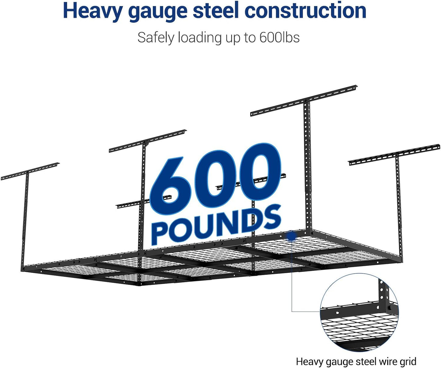 Adjustable 4x8 Overhead Garage Storage Rack, Heavy Duty Metal Ceiling Organization System with 600lbs Capacity, Hammertone Finish