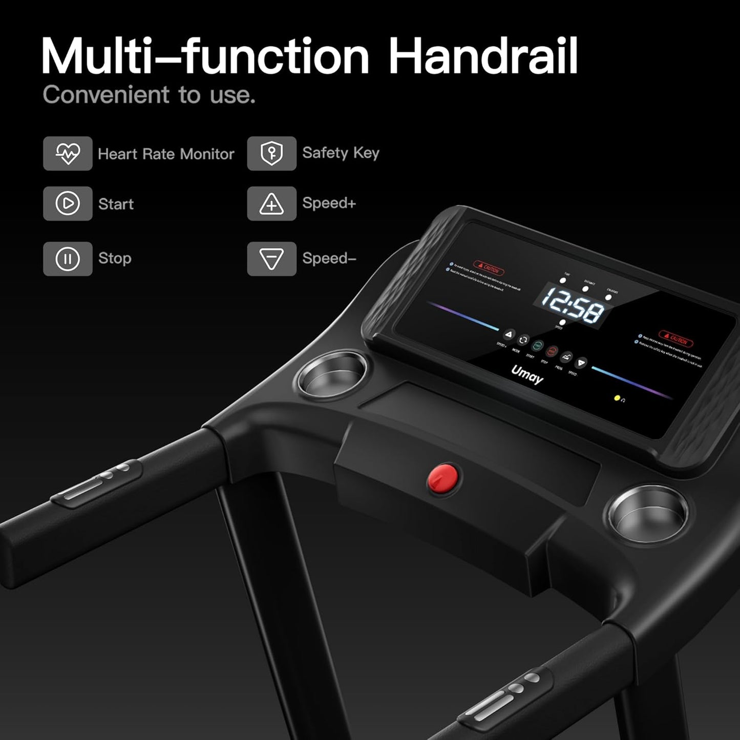 "Home Fitness Treadmill - Auto Folding, 3-Level Incline, Pulse Sensors, 3.0 HP Quiet Brushless Motor, 8.7 MPH, 300 lbs Capacity "