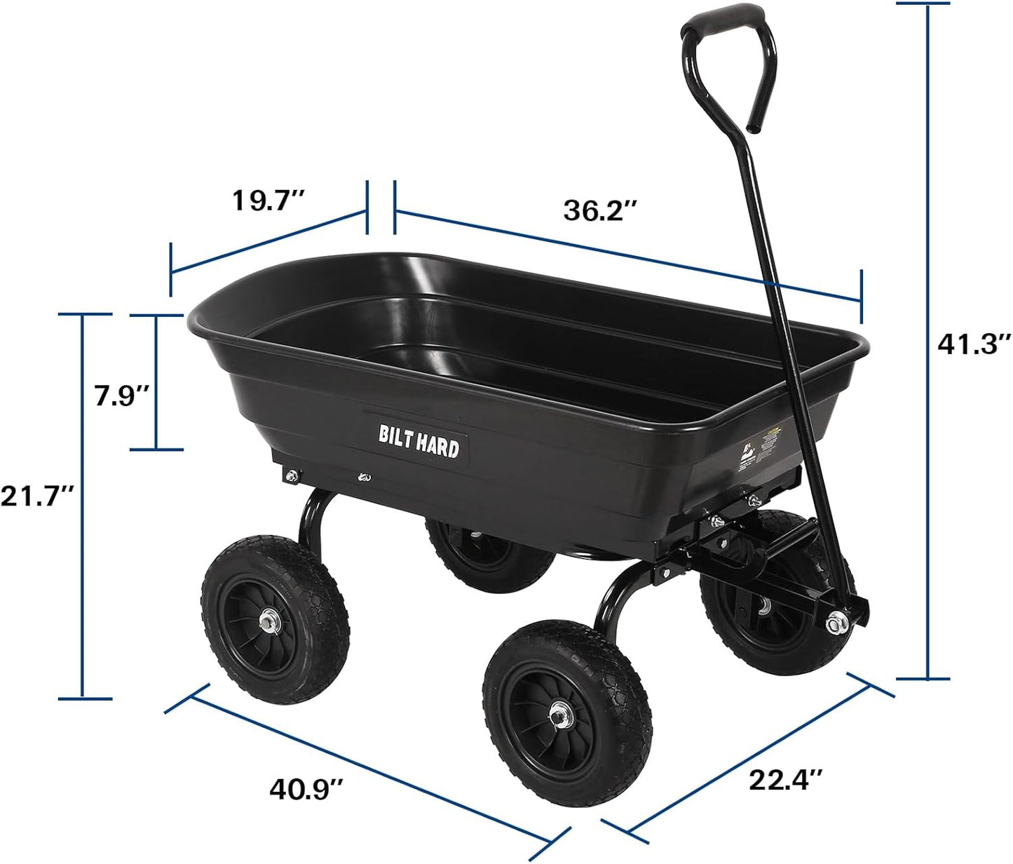 4 Cu.Ft. Heavy Duty Poly Yard Dump Cart with 10" No-Flat Tires, 180° Rotating Handle, 600 lbs Capacity
