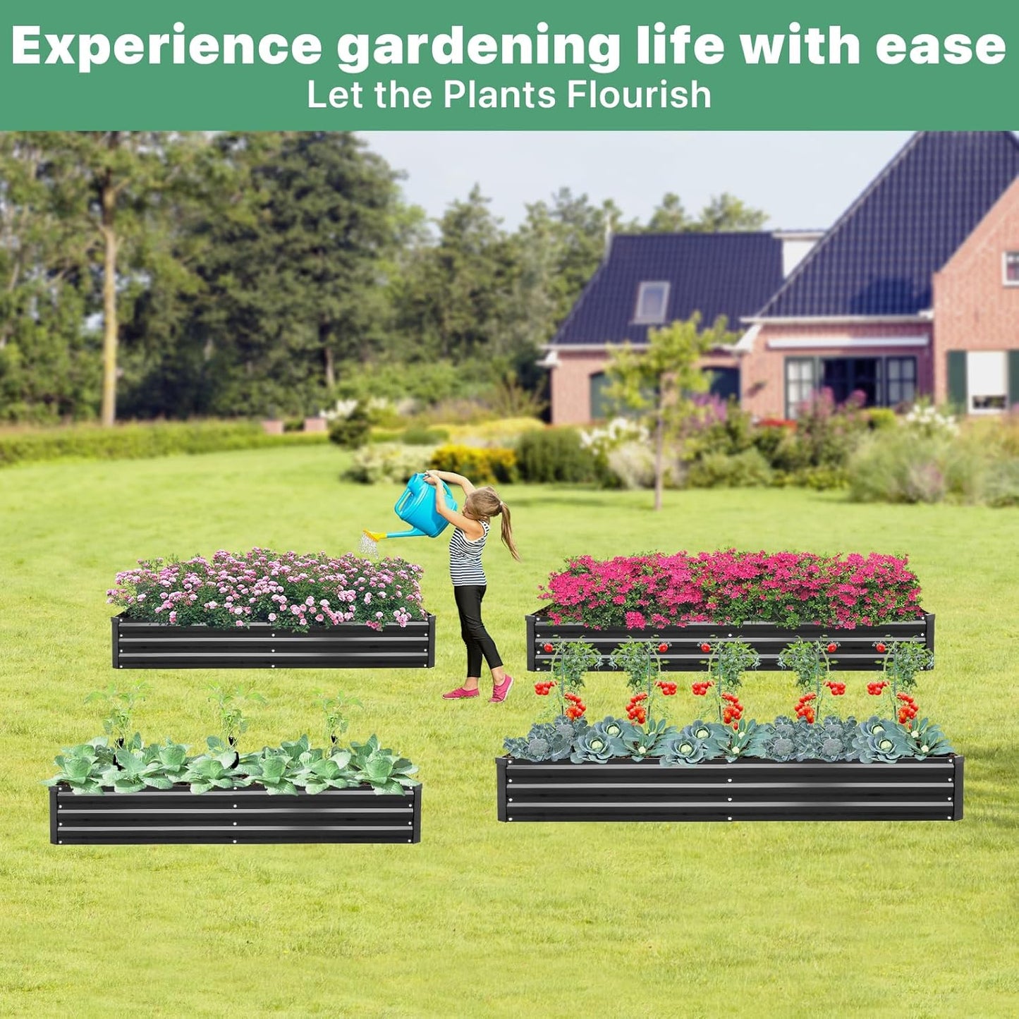 8x4x1FT 2-Piece Galvanized Raised Garden Bed for Vegetables, Flowers, and Herbs - Large Steel Planter Box Kit for Outdoor Planting