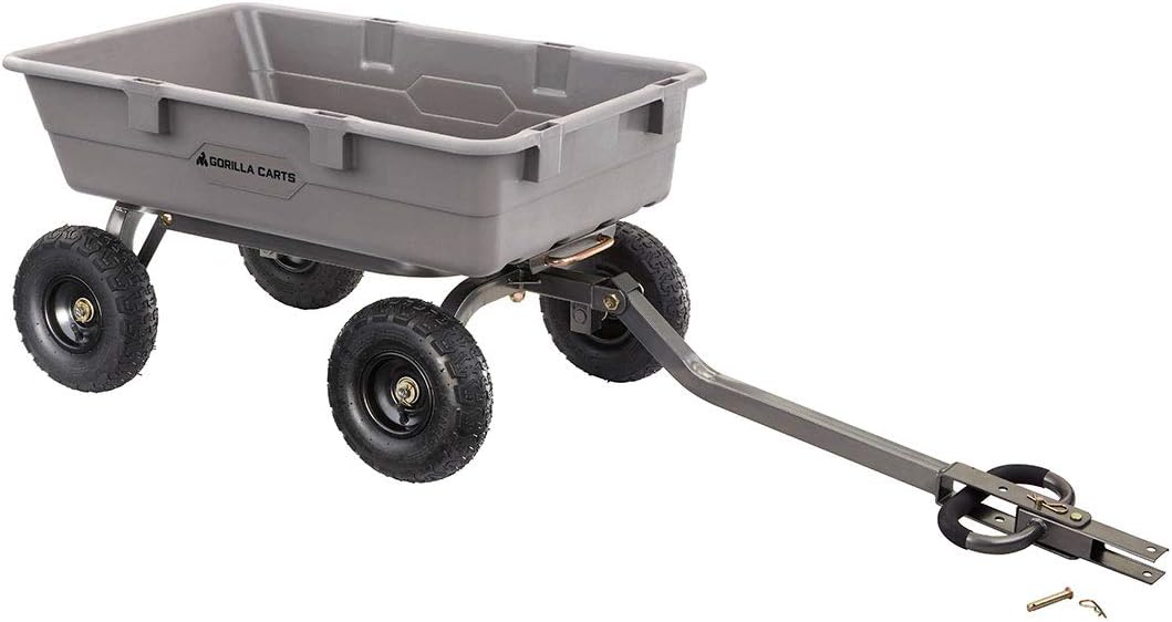 Heavy-Duty Poly Yard Garden Cart - 800 lb Capacity, Steel Dump Utility Wheelbarrow with 2-in-1 Towing ATV Handle, Gray