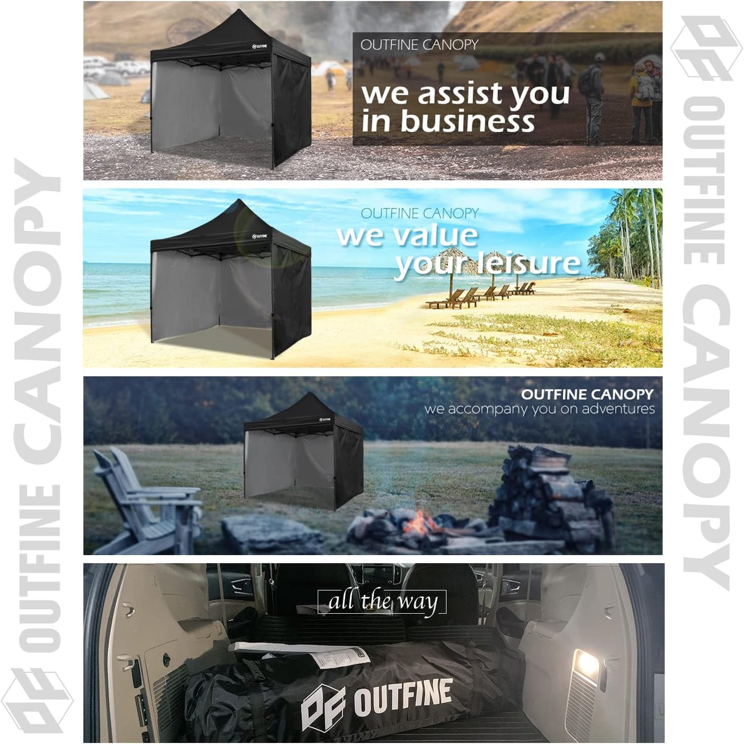 Heavy-Duty 10x10 Pop-Up Commercial Canopy Tent with 3 Side Walls, Instant Shade, Upgrade Roller Bag, 4 Weight Bags, Stakes, and Ropes (Black)