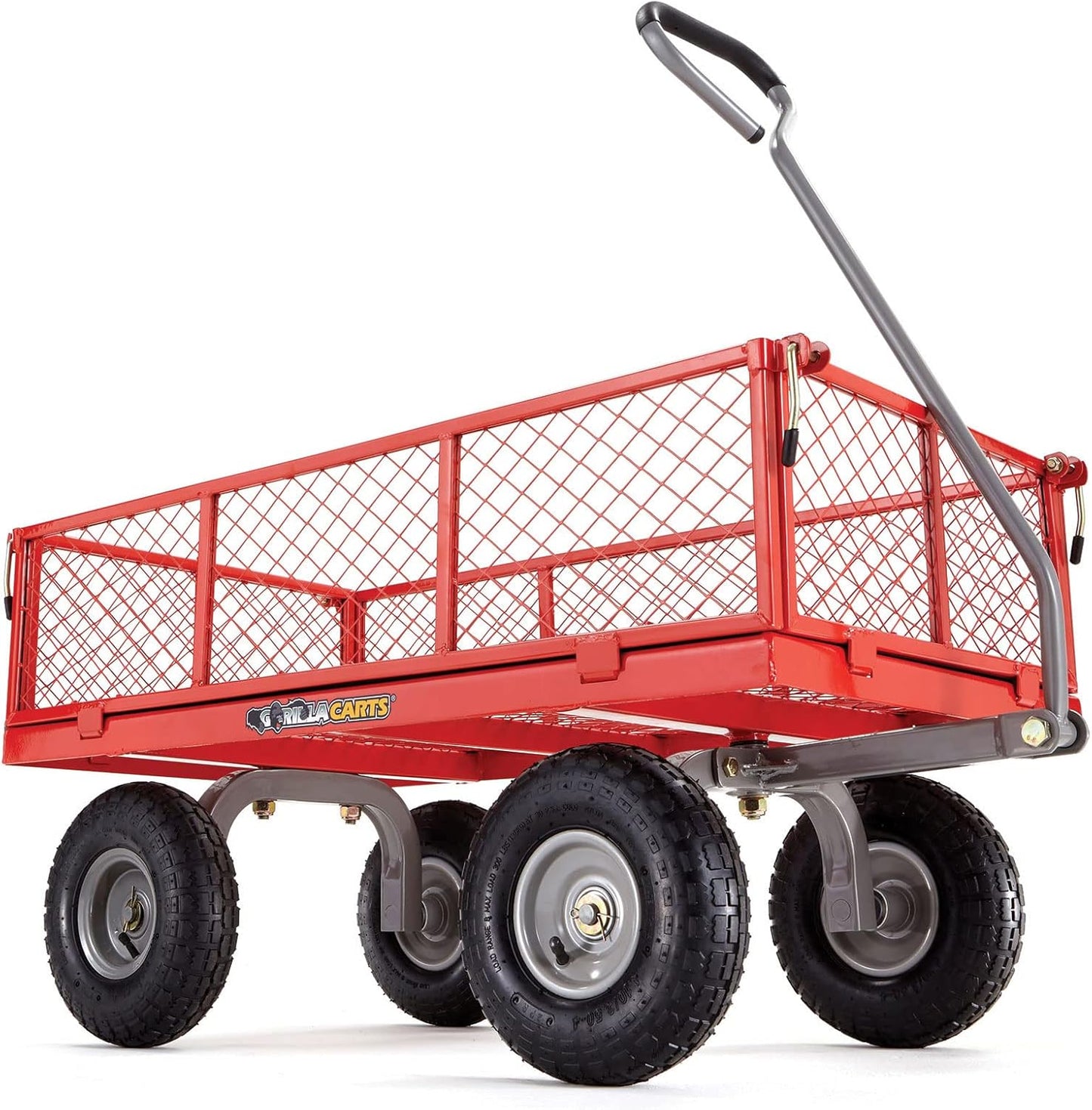 "800 Pound Capacity Steel Flatbed Garden Utility Cart - Red, Outdoor Yard Dolly Wagon with Tow Handle and Removable Sides "