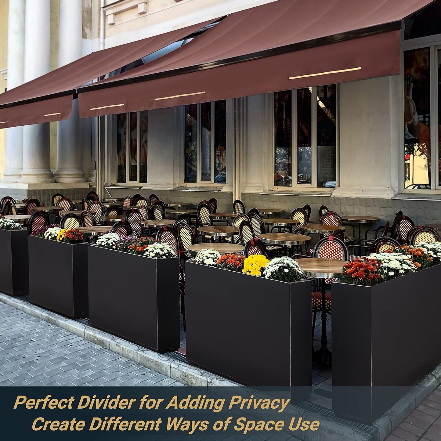 Black Metallic Planter Box with Hand-Brushed Gold Edge - 38Lx10Wx30H Inches, Heavy Outdoor and Indoor Divider, No Assembly Required