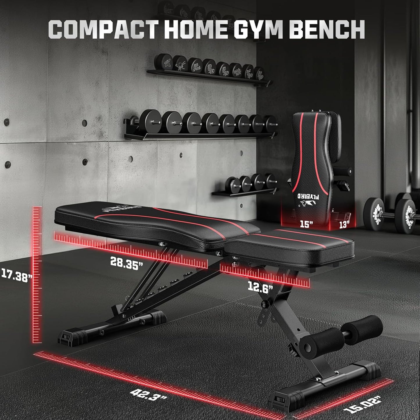 Adjustable Utility Weight Bench for Full Body Workout - Foldable Multi-Purpose Incline Bench (Black)