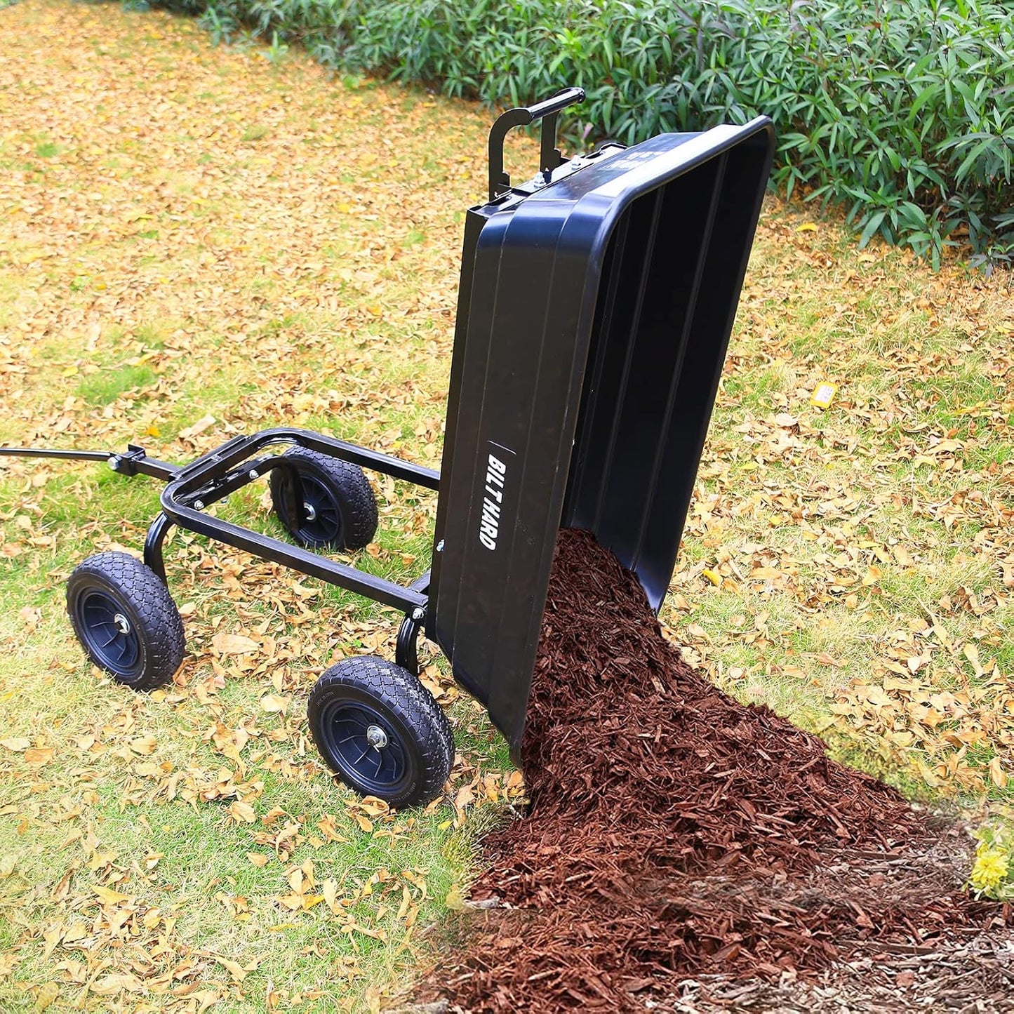 4 Cu.Ft. Heavy Duty Poly Yard Dump Cart with 10" No-Flat Tires, 180° Rotating Handle, 600 lbs Capacity