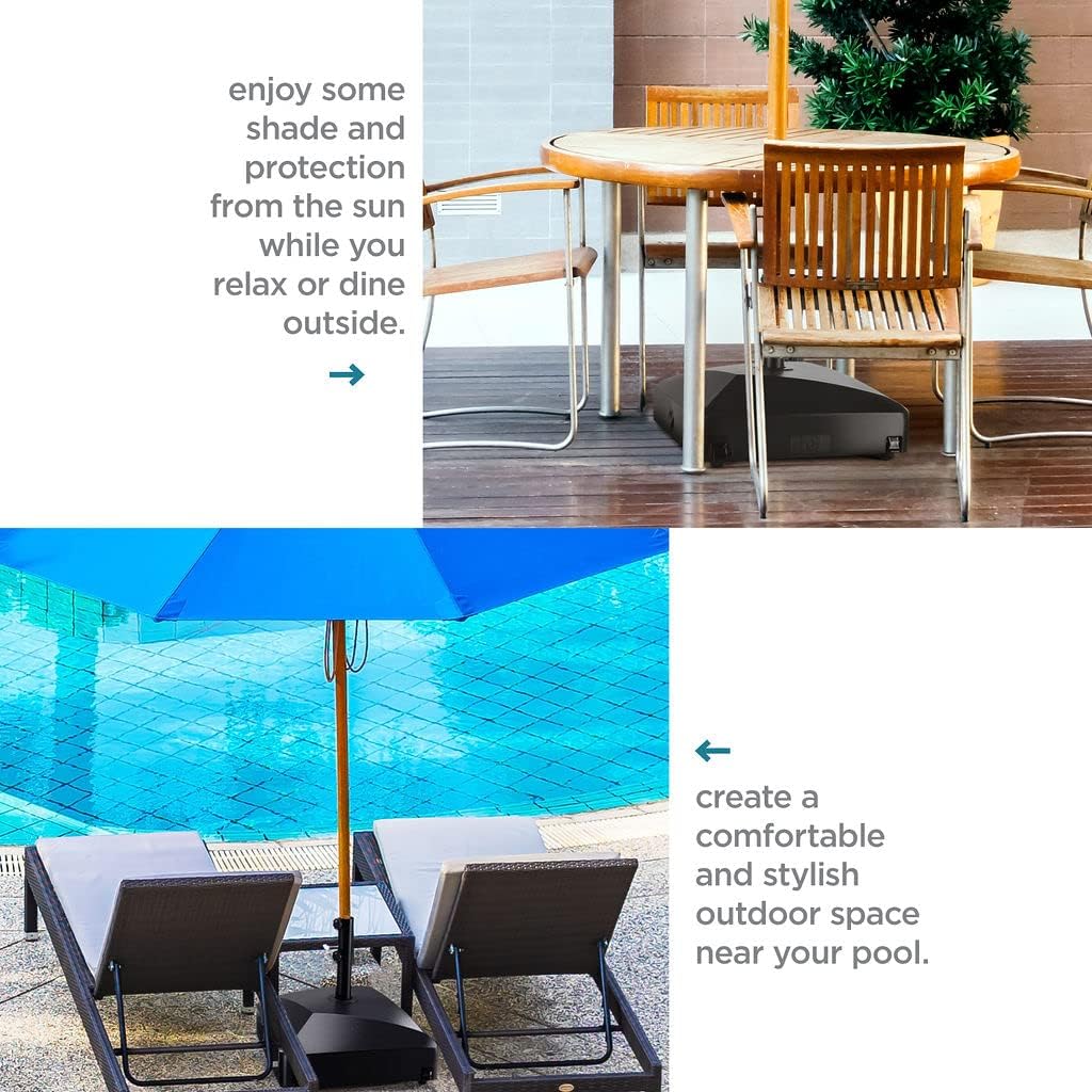 Umbrella Base - Fillable Umbrella Pole Holder with Heavy Duty Windproof Design for Patio, Deck, Poolside, Garden. 4 Wheels, 2 Locks, 2 Knobs, Holds 123 lbs, Classic Black