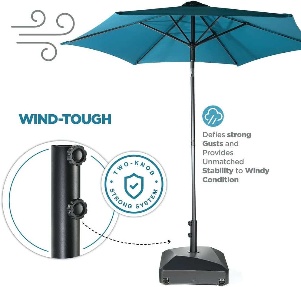 Umbrella Base - Fillable Umbrella Pole Holder with Heavy Duty Windproof Design for Patio, Deck, Poolside, Garden. 4 Wheels, 2 Locks, 2 Knobs, Holds 123 lbs, Classic Black