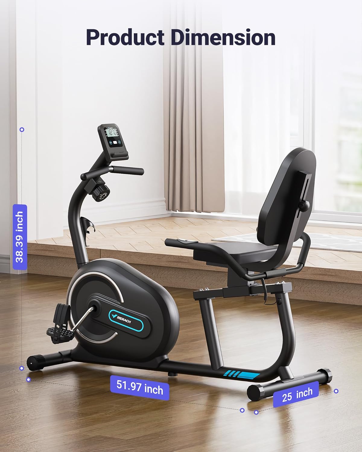 Recumbent Exercise Bike for Home with Smart Bluetooth, Exclusive App Connectivity, LCD Display, Heart Rate Monitor, and Magnetic Resistance