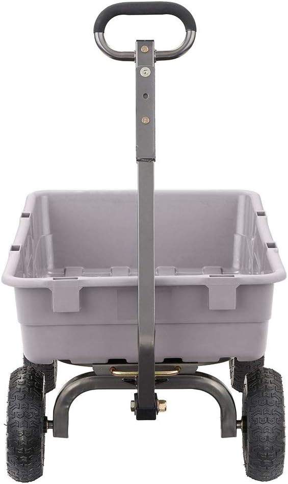 Heavy-Duty Poly Yard Garden Cart - 800 lb Capacity, Steel Dump Utility Wheelbarrow with 2-in-1 Towing ATV Handle, Gray