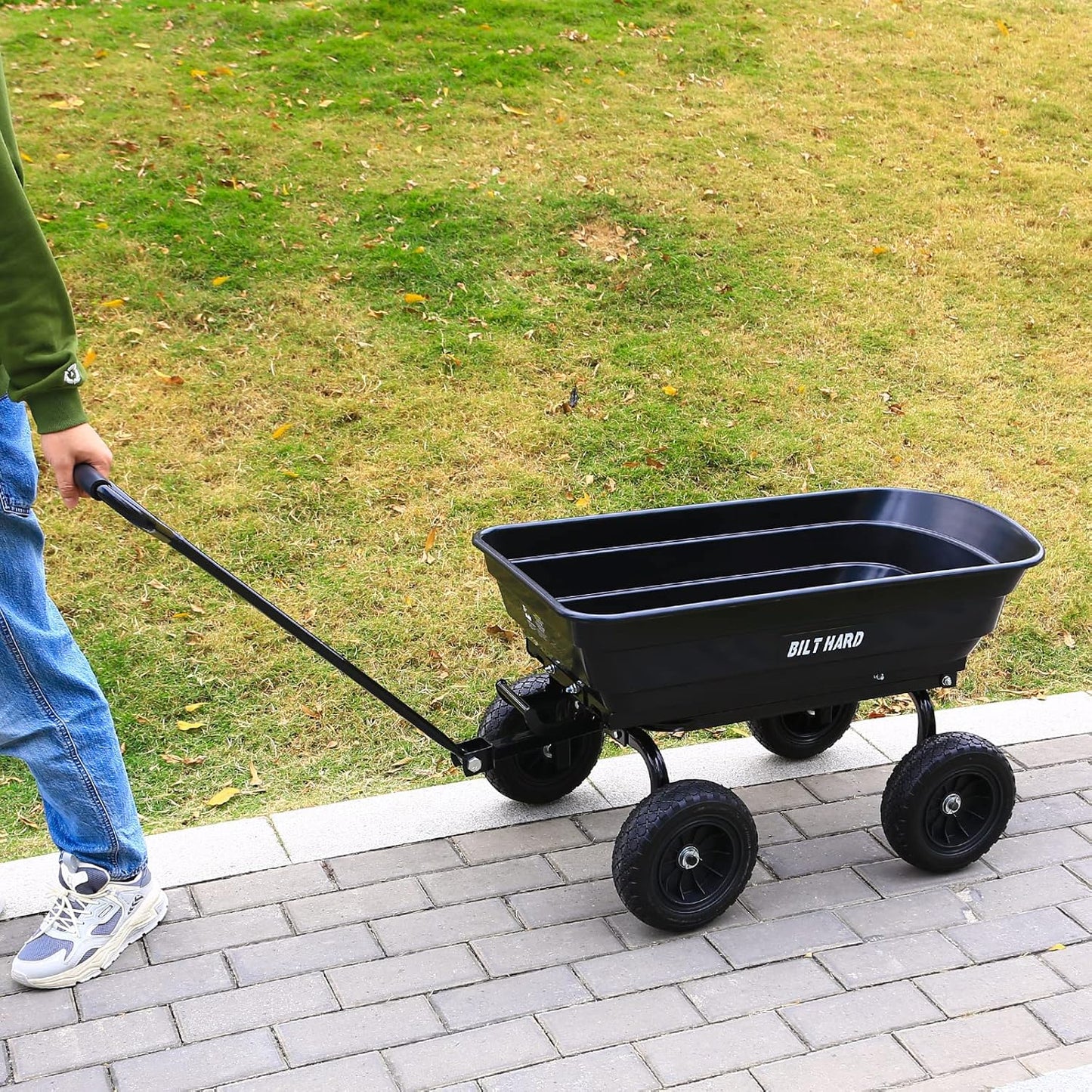 4 Cu.Ft. Heavy Duty Poly Yard Dump Cart with 10" No-Flat Tires, 180° Rotating Handle, 600 lbs Capacity