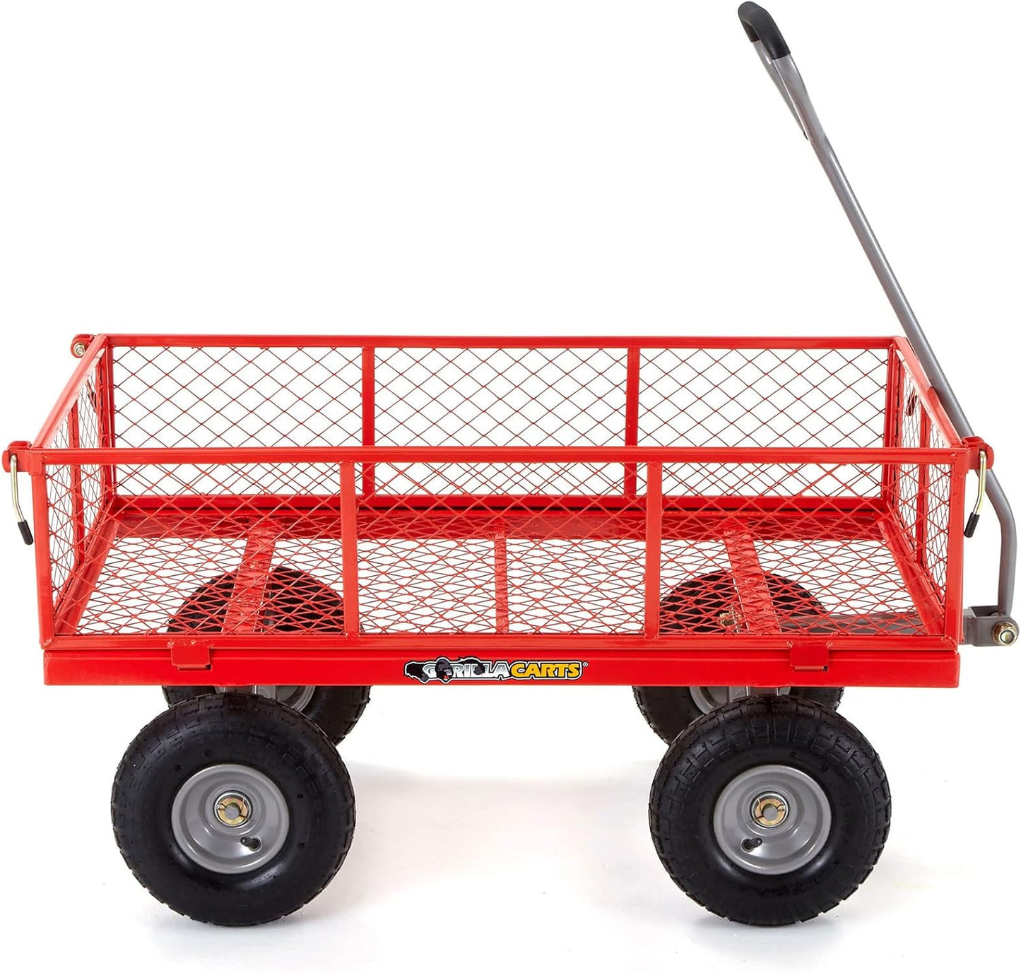 "800 Pound Capacity Steel Flatbed Garden Utility Cart - Red, Outdoor Yard Dolly Wagon with Tow Handle and Removable Sides "