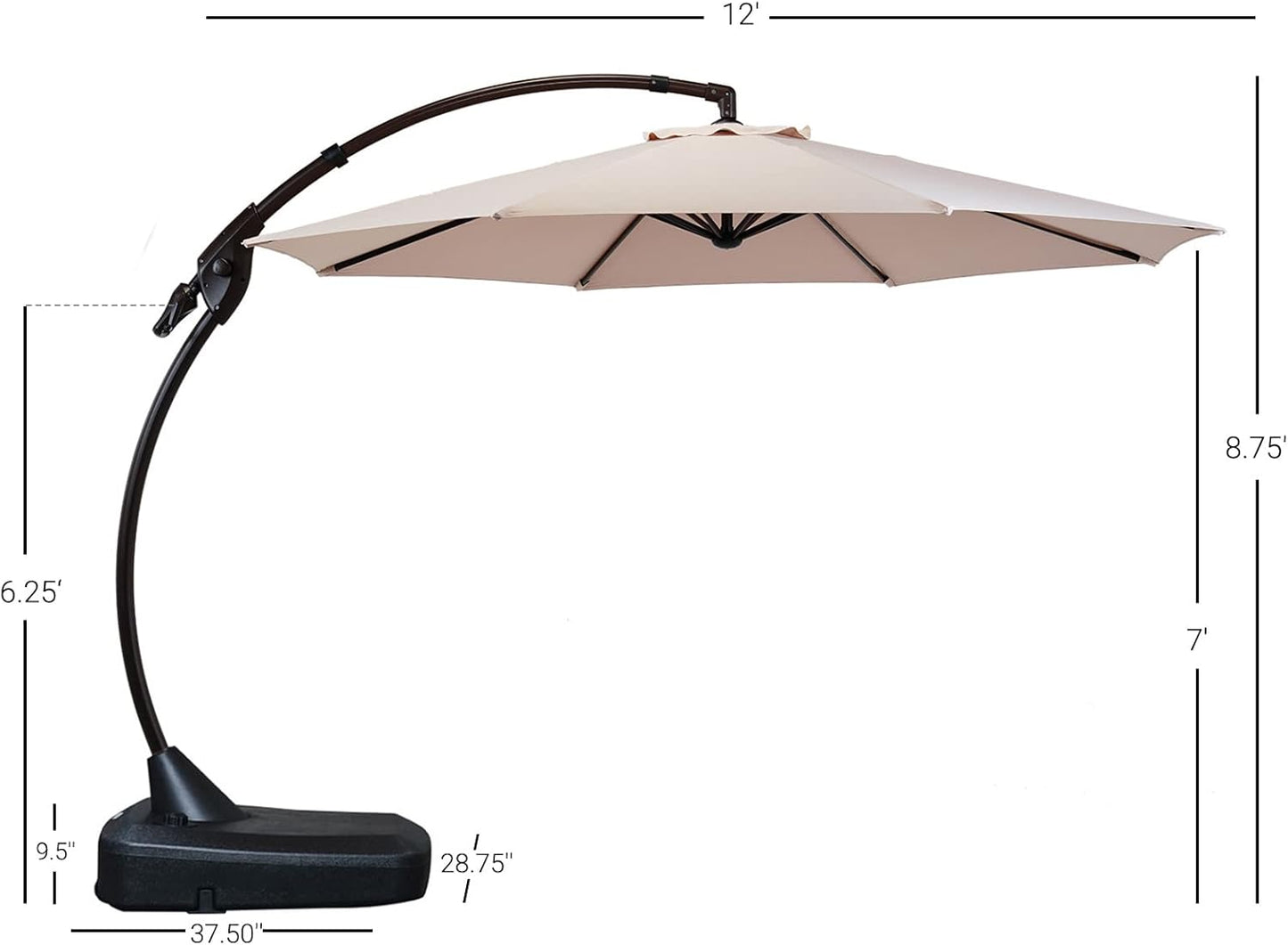 2FT Offset Outdoor Cantilever Umbrella - Large Round Aluminum Umbrella with Base for Garden, Deck, and Poolside