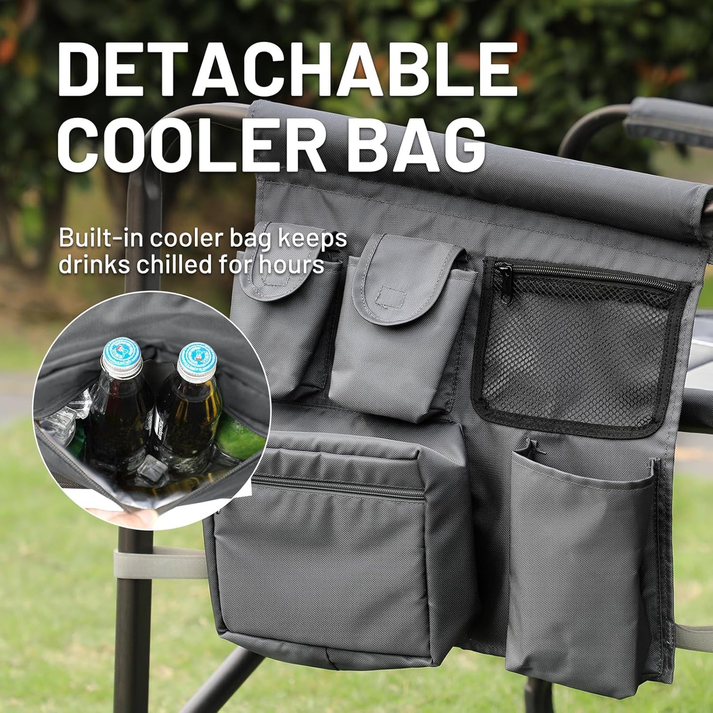 Gray Oversized XXL Directors Chair - Heavy Duty Folding Camping Chair with Foldable Side Table, Detachable Side Pocket, Supports up to 600 lbs, Ideal Gift