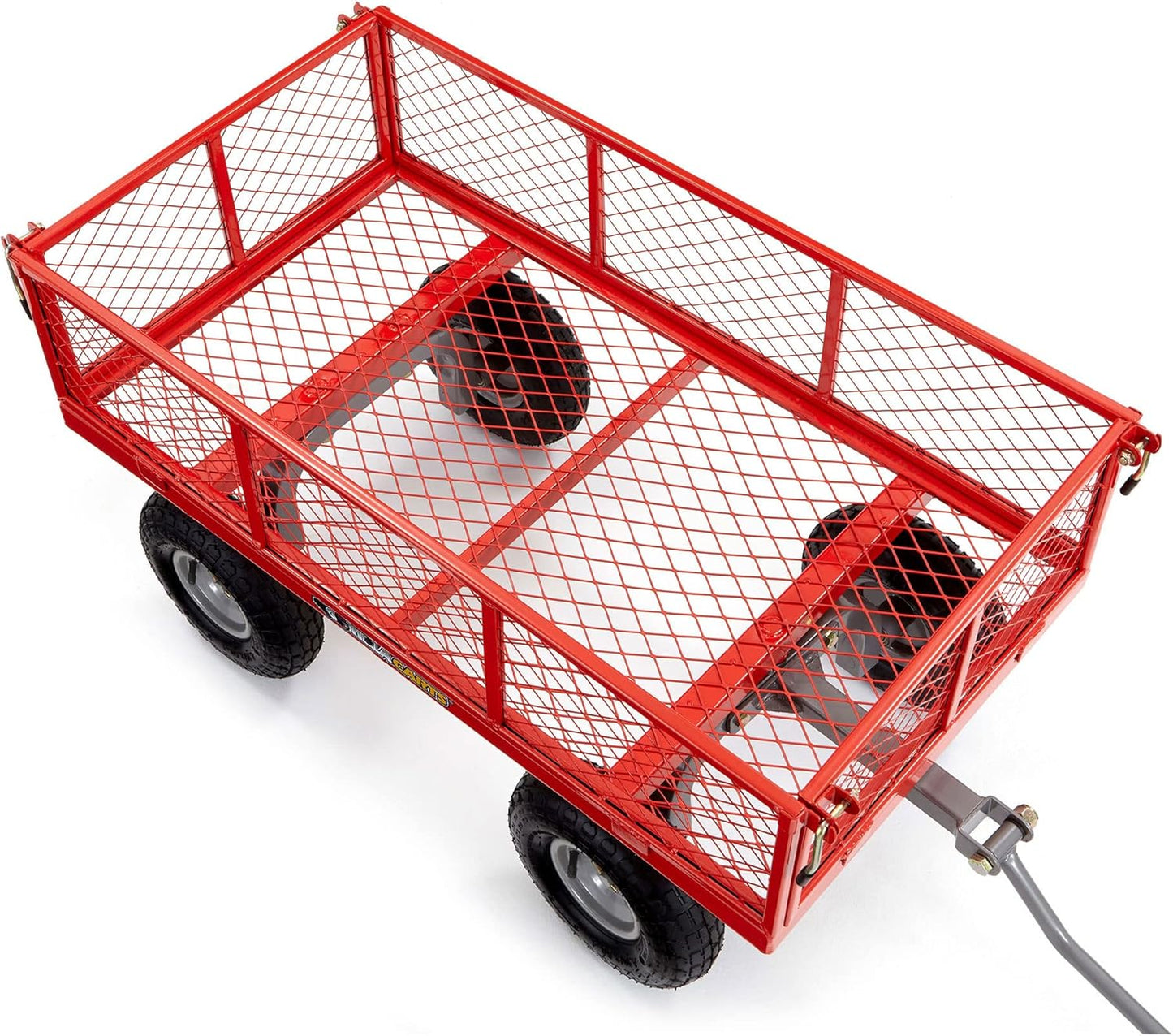"800 Pound Capacity Steel Flatbed Garden Utility Cart - Red, Outdoor Yard Dolly Wagon with Tow Handle and Removable Sides "