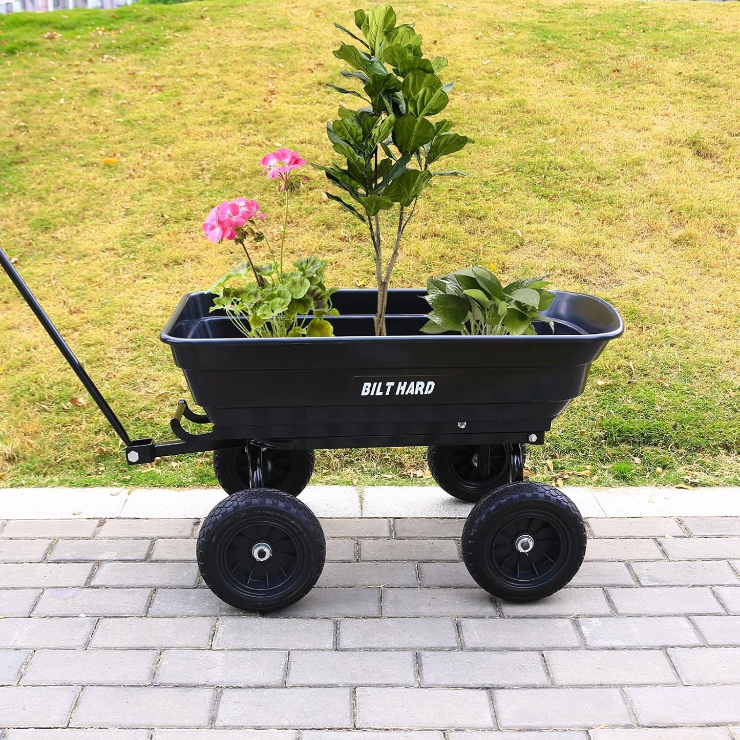 4 Cu.Ft. Heavy Duty Poly Yard Dump Cart with 10" No-Flat Tires, 180° Rotating Handle, 600 lbs Capacity
