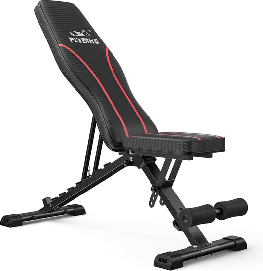 Adjustable Utility Weight Bench for Full Body Workout - Foldable Multi-Purpose Incline Bench (Black)