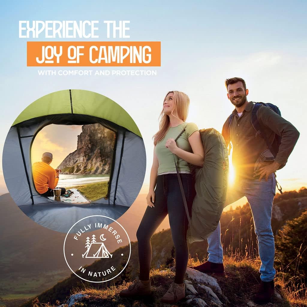 4 Person Pop Up Tent for Camping - Lightweight & Portable, Easy Quick Set-Up, 2 Doors, Lantern Hook, Storage Pockets, Carry Bag for Outdoor Hiking, Travel